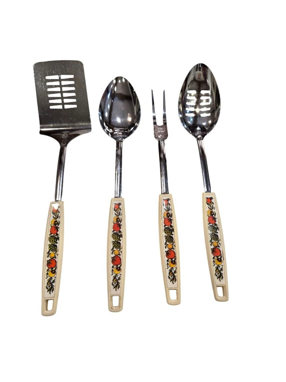 Vintage EKCO MCM Spice of Life Cooking Utensils Fork Spatula Slotted & Solid Spo